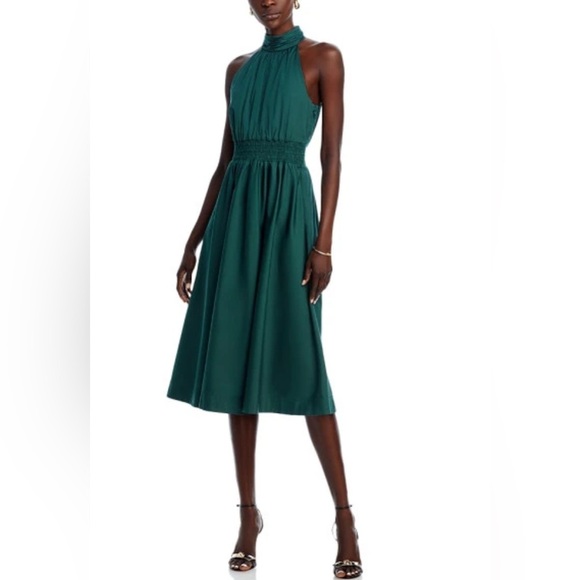 Veronica Beard Kinny Smocked Cotton Blend Midi Dress Size 10 Forest Green - Picture 8 of 8